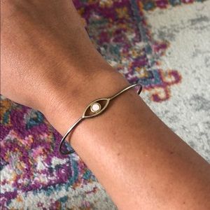 Pink and Gold Leather Evil Eye Bangle